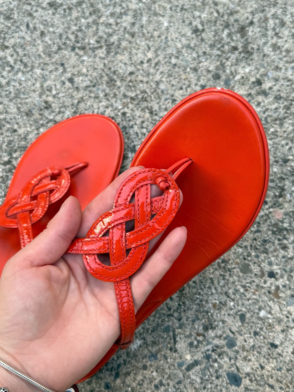 Cole Haan Bright Orange Braided Toe-Ring Sandals Size 9.5 - Picture 6 of 11